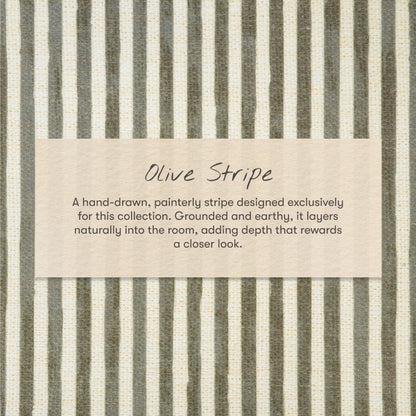 Babyletto olive stripe fabric swatch with hand drawn vertical lines