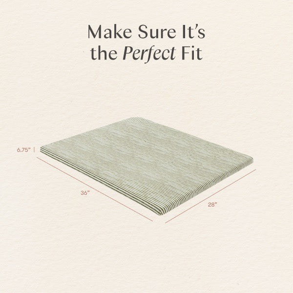 Babyletto mattress dimensions diagram showing 36 inch length 28 inch width and 6.75 inch height