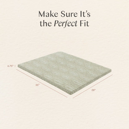 Babyletto mattress dimensions diagram showing 36 inch length 28 inch width and 6.75 inch height