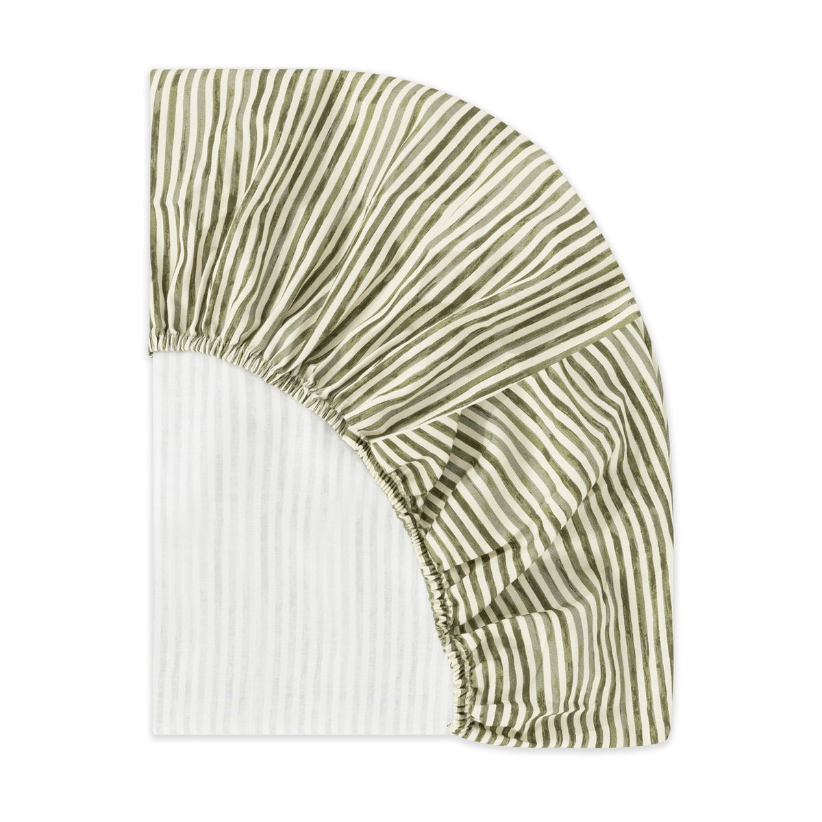 Babyletto fitted crib sheet with green and white vertical stripes