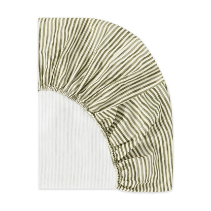 Babyletto fitted crib sheet with green and white vertical stripes