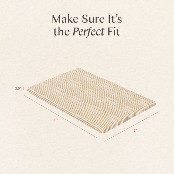 Babyletto mattress pad with dimensions 28 inches by 18 inches by 3.5 inches
