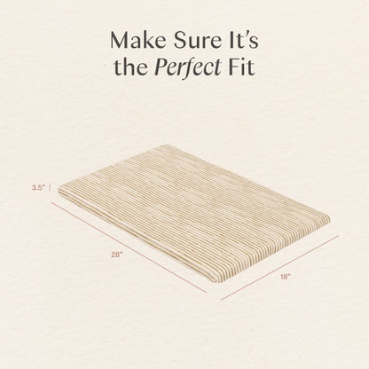 Babyletto mattress pad with dimensions 28 inches by 18 inches by 3.5 inches