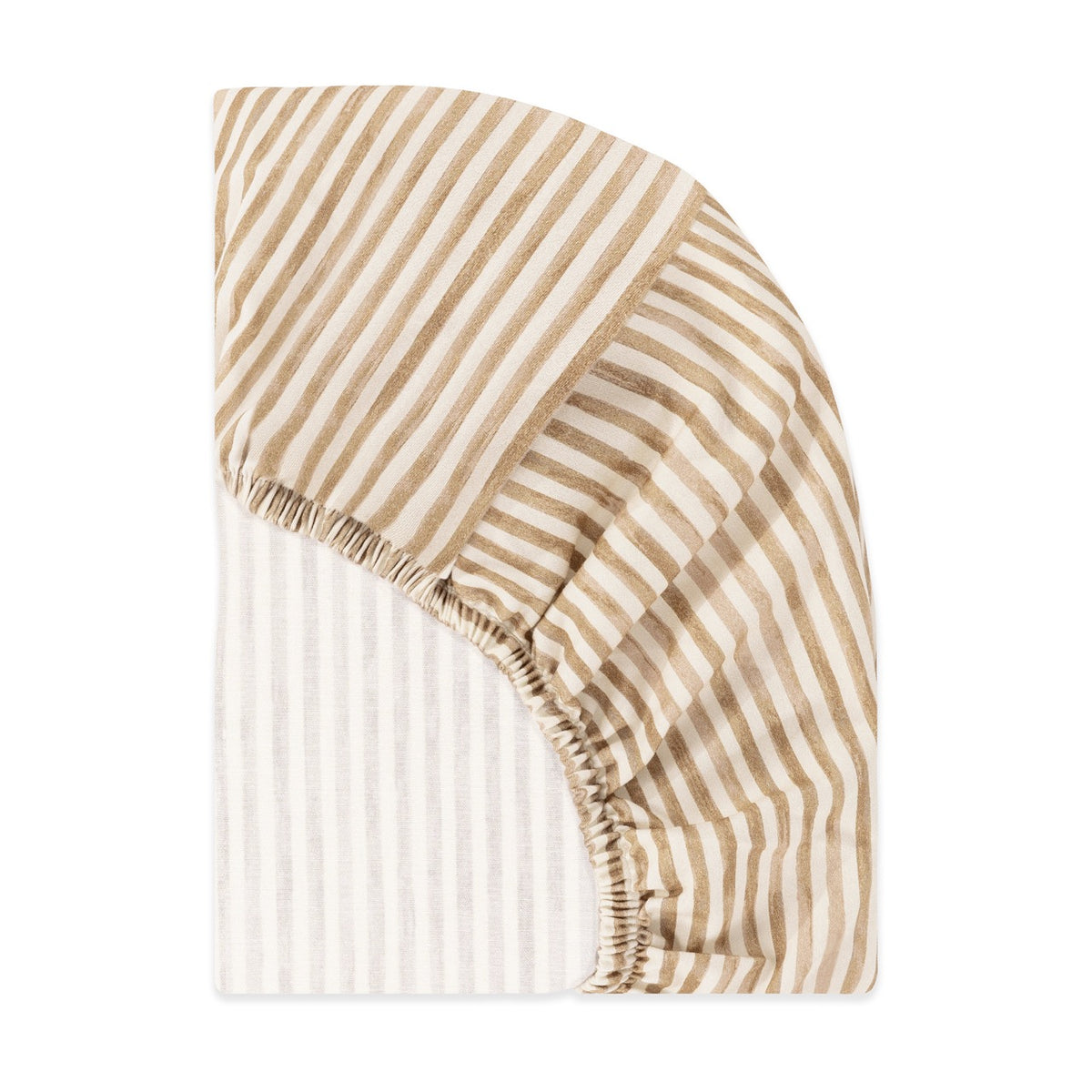 Babyletto fitted crib sheet with tan and white vertical stripes