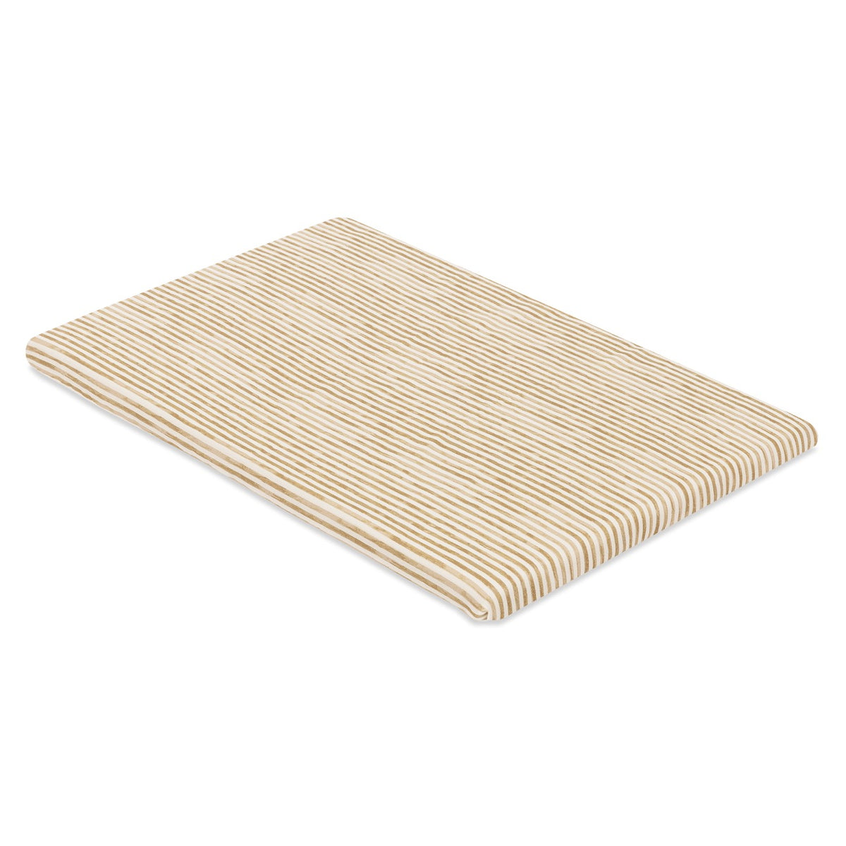Babyletto crib mattress pad with tan and white striped pattern