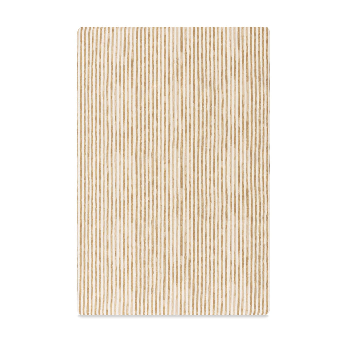 Babyletto crib sheet with tan and white vertical pinstripe pattern