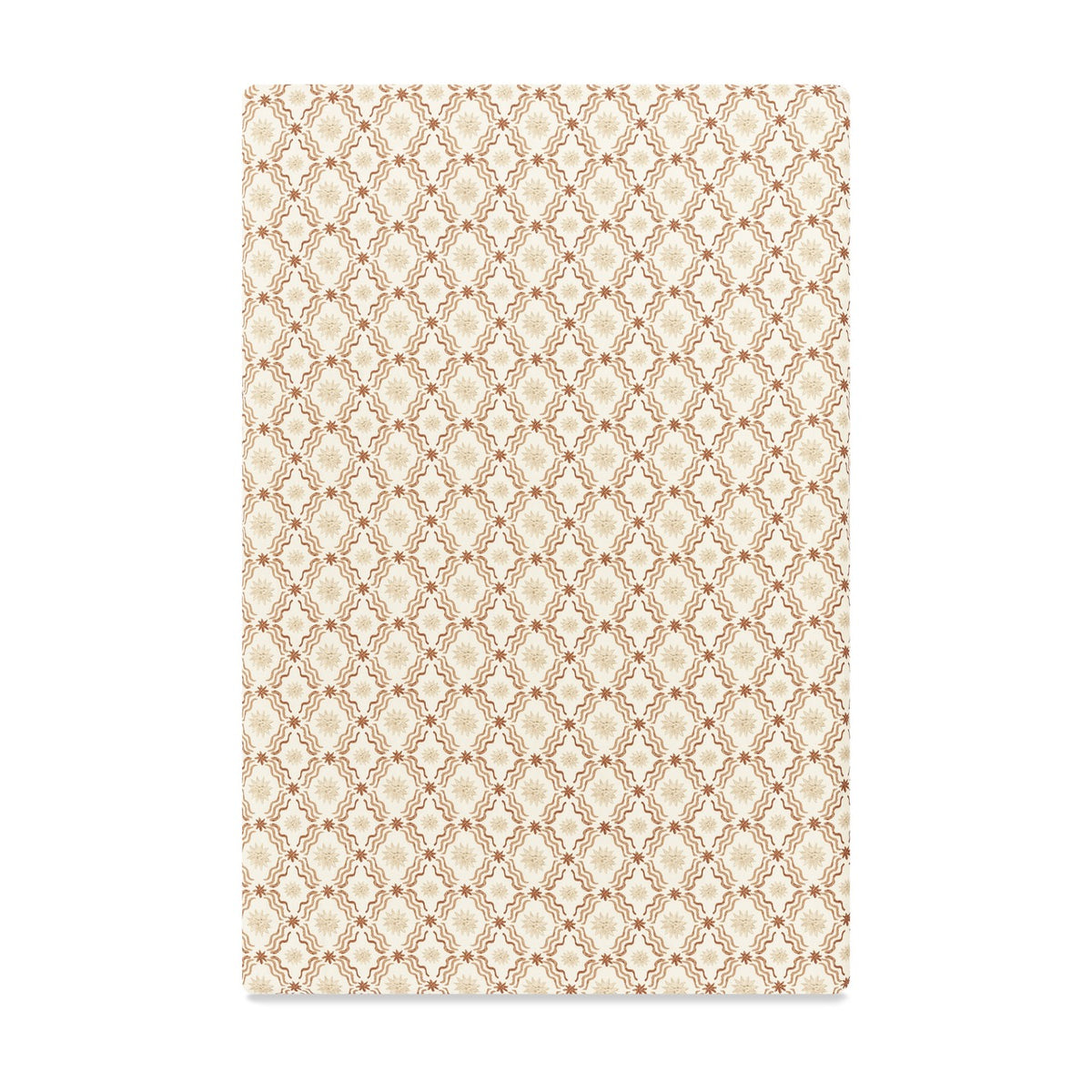 Babyletto crib sheet with a cream and brown geometric diamond pattern featuring small star accents