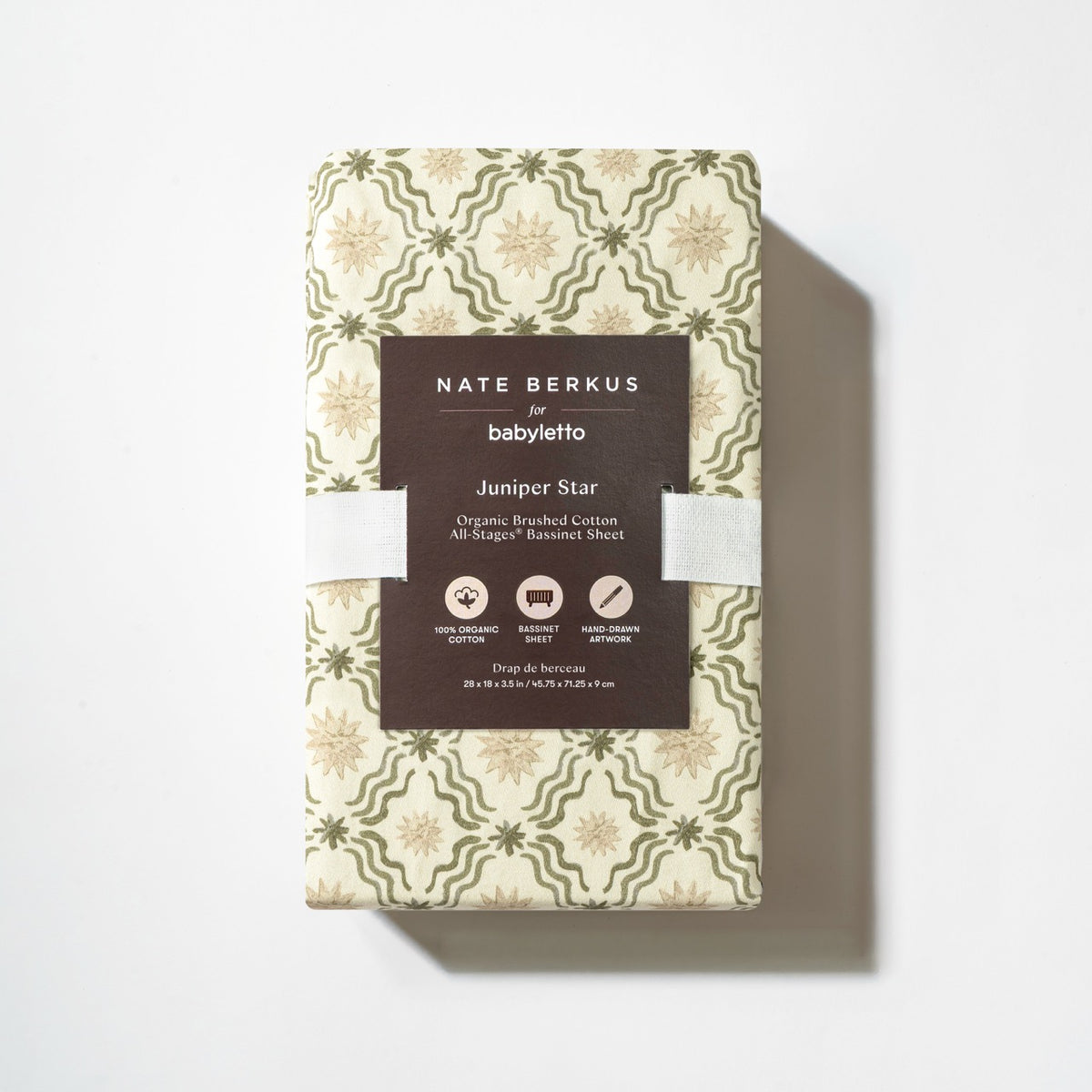 Babyletto Nate Berkus organic cotton bassinet sheet in Juniper Star pattern