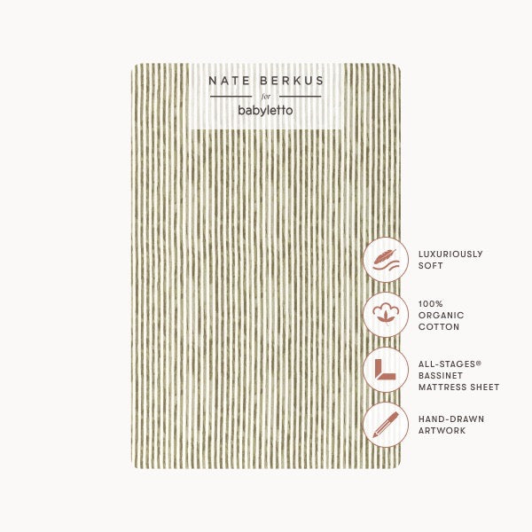 Babyletto Nate Berkus organic cotton bassinet sheet with vertical stripe pattern