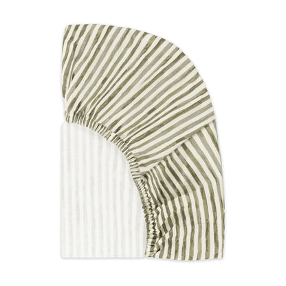 Babyletto fitted crib sheet with green and white vertical stripes
