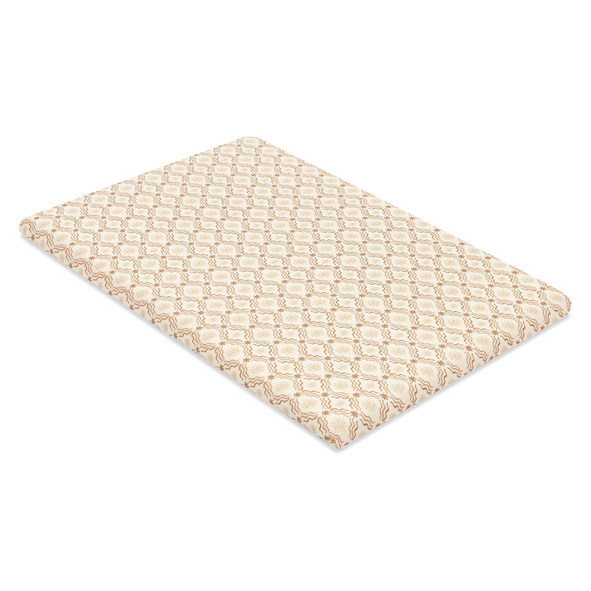Babyletto crib mattress pad with beige and white geometric sun pattern