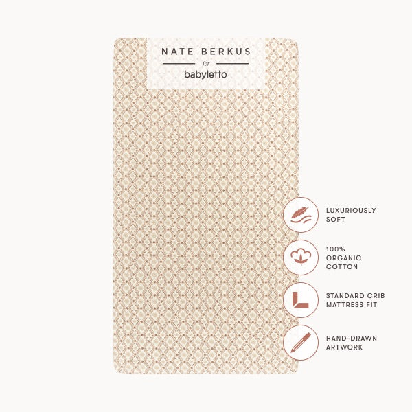 Babyletto Nate Berkus crib sheet with geometric pattern and feature icons