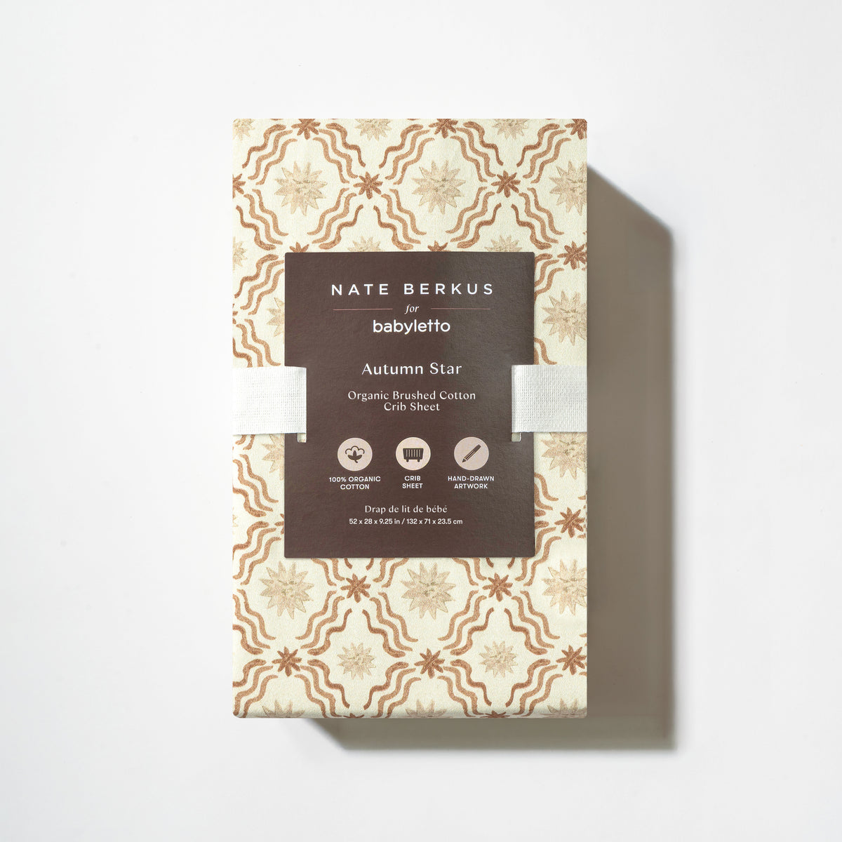 Babyletto Nate Berkus Autumn Star organic brushed cotton crib sheet in packaging