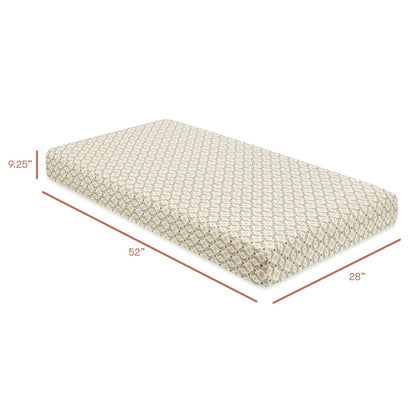 Babyletto crib mattress with dimensions 52 inches long 28 inches wide and 9.25 inches thick