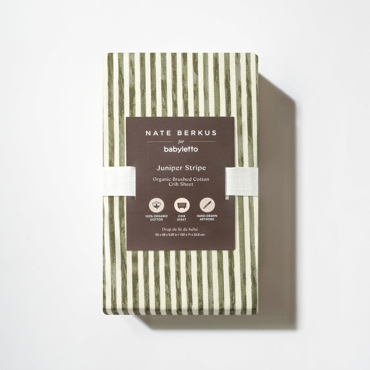 Babyletto Nate Berkus organic brushed cotton crib sheet in juniper stripe pattern