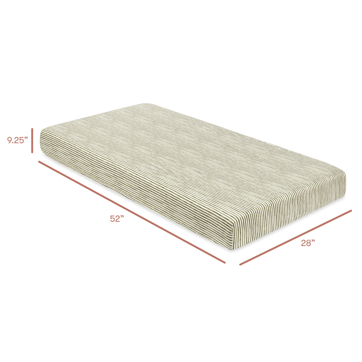 Babyletto crib mattress with dimensions 52 inches by 28 inches by 9.25 inches