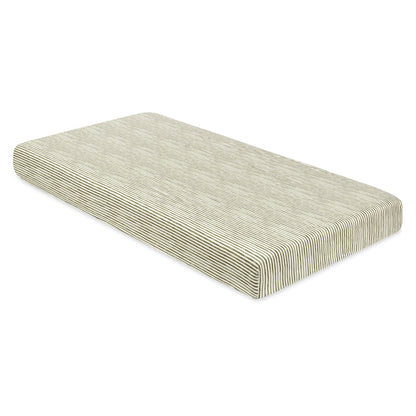 Babyletto crib sheet with thin green and white stripes
