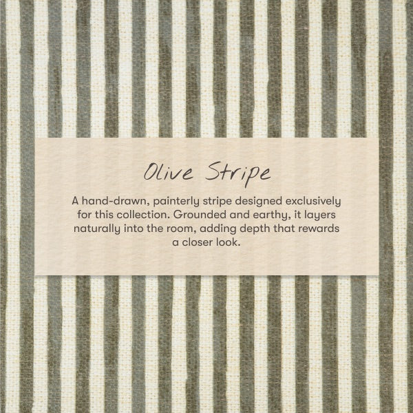 Babyletto olive stripe fabric swatch with hand drawn vertical lines