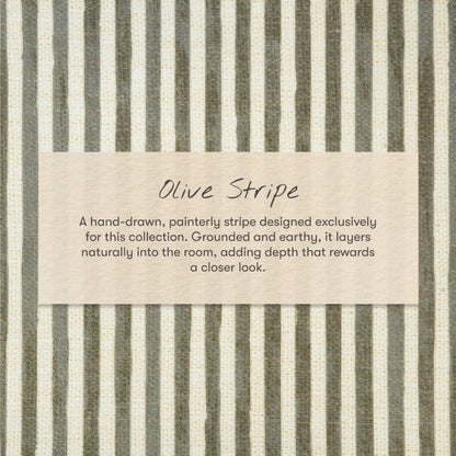 Babyletto olive stripe fabric swatch with hand drawn vertical lines