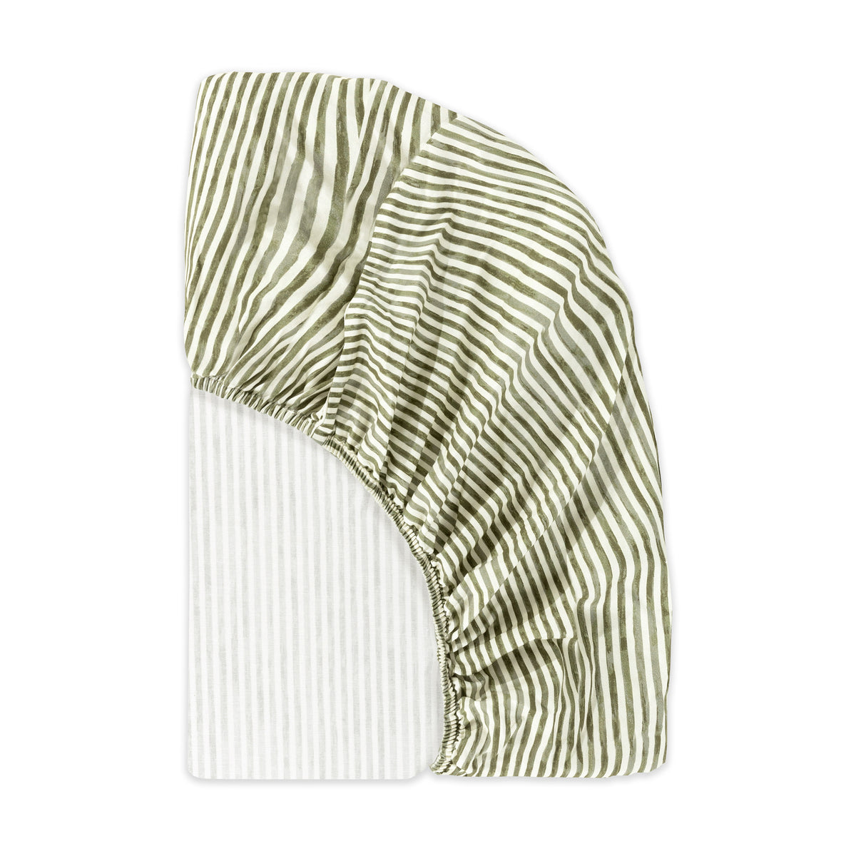 Babyletto fitted crib sheet in olive and white vertical stripes