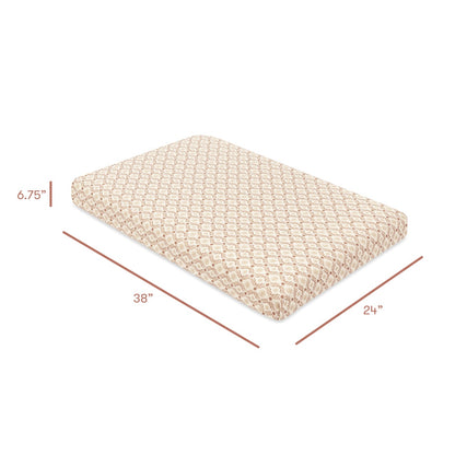 Babyletto patterned crib mattress with 38 inch length 24 inch width and 6.75 inch height dimensions