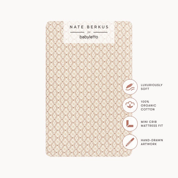 Babyletto Nate Berkus organic cotton mini crib sheet with geometric pattern and feature callouts