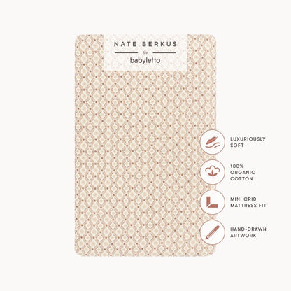 Babyletto Nate Berkus organic cotton mini crib sheet with geometric pattern and feature callouts