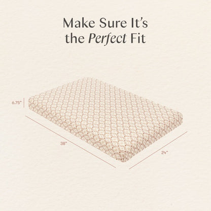Babyletto mattress dimensions diagram showing 38 inch length 24 inch width and 6.75 inch height