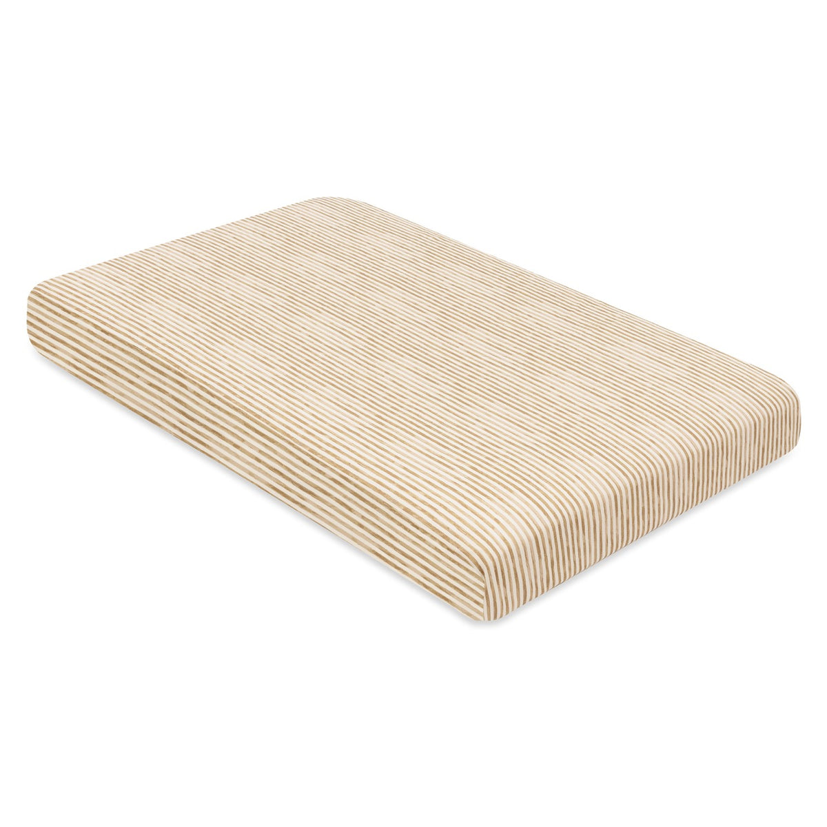 Babyletto crib sheet with tan and white pinstripe pattern