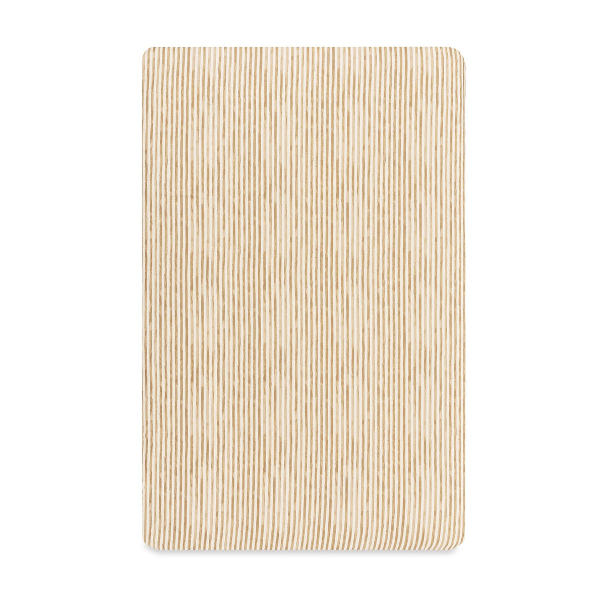 Babyletto crib sheet with tan and white vertical pinstripe pattern