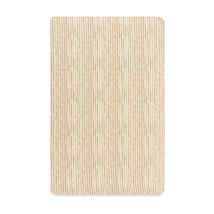 Babyletto crib sheet with tan and white vertical pinstripe pattern