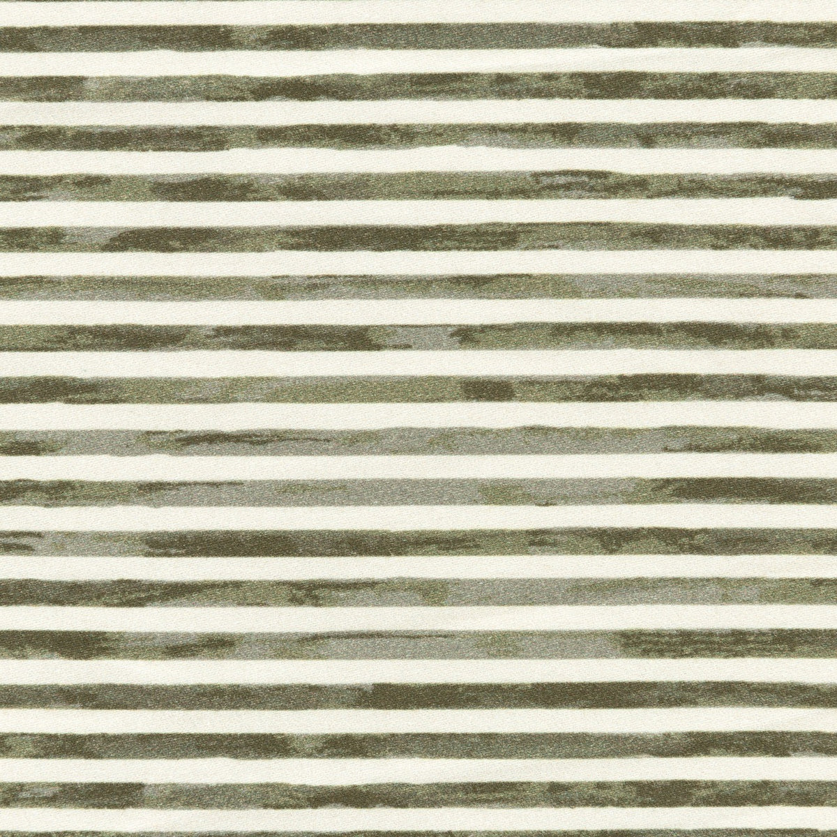 Babyletto fabric with horizontal olive green brushstroke stripes on a cream background