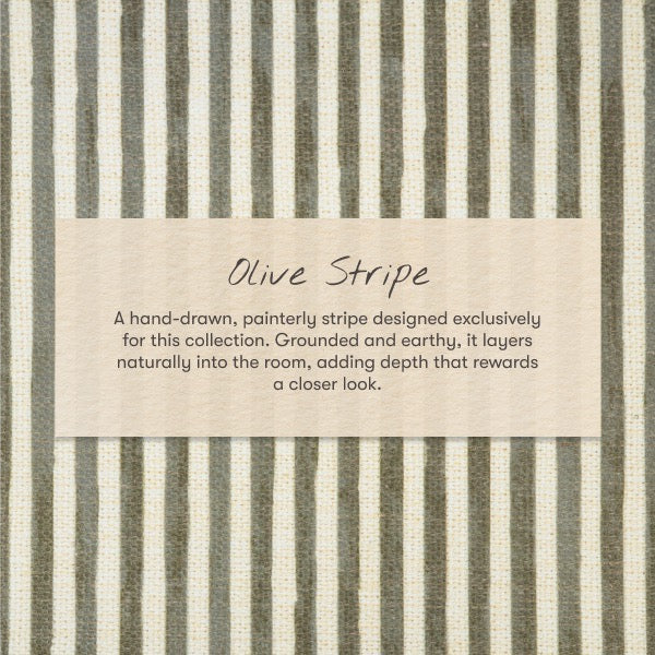 Babyletto olive stripe fabric swatch with hand drawn vertical lines
