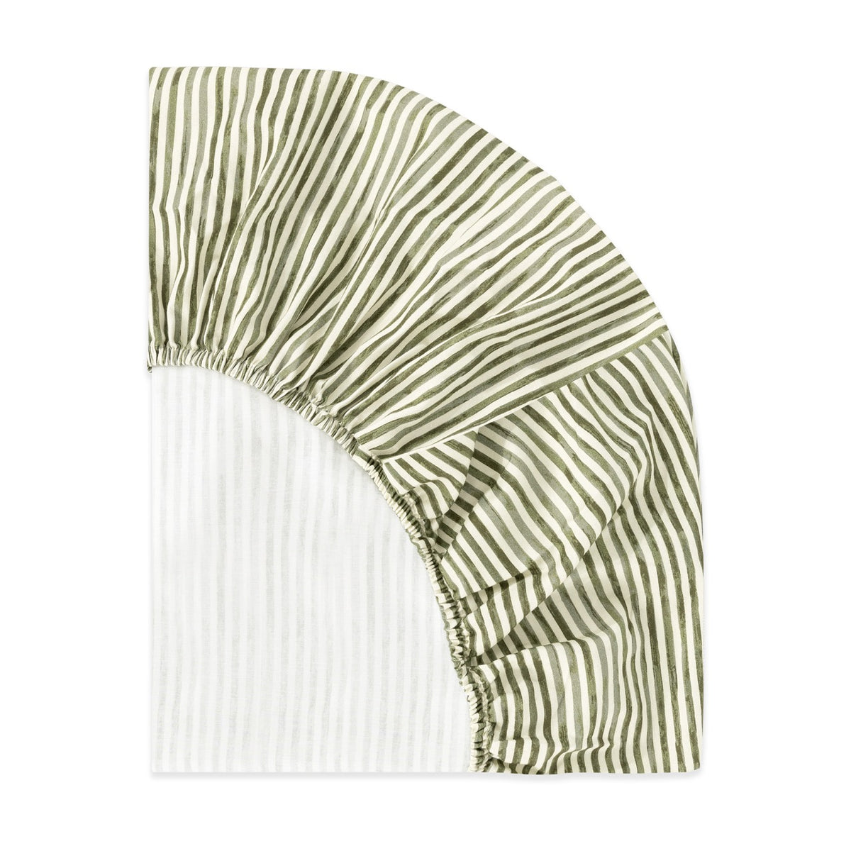 Babyletto fitted crib sheet with green and white vertical stripes