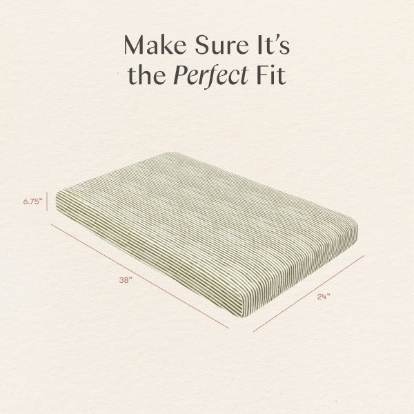 Babyletto mattress dimensions diagram showing 38 inch length 24 inch width and 6.75 inch height