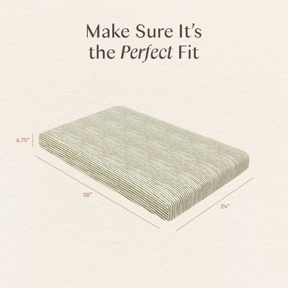 Babyletto mattress dimensions diagram showing 38 inch length 24 inch width and 6.75 inch height