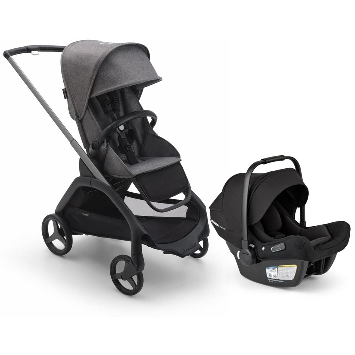 Bugaboo Dragonfly Stroller + Turtle Air Shield Travel System Bundle - Graphite / Grey Melange / Grey Melange / Black - 100176032-400016001-B