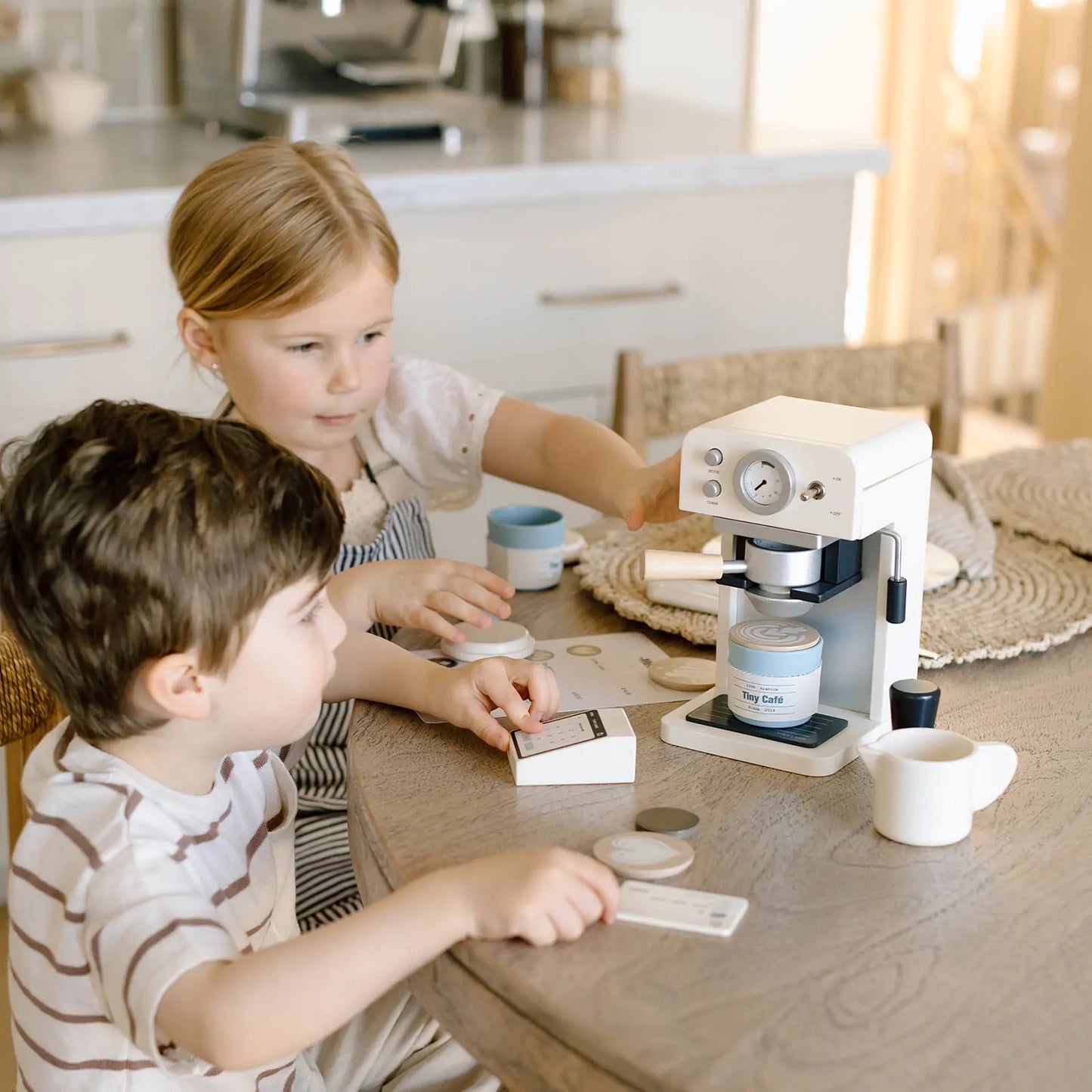 Tiny Land Play Kitchen Accessories – Children’s Coffee Maker: Wooden Café Play Set for Kids