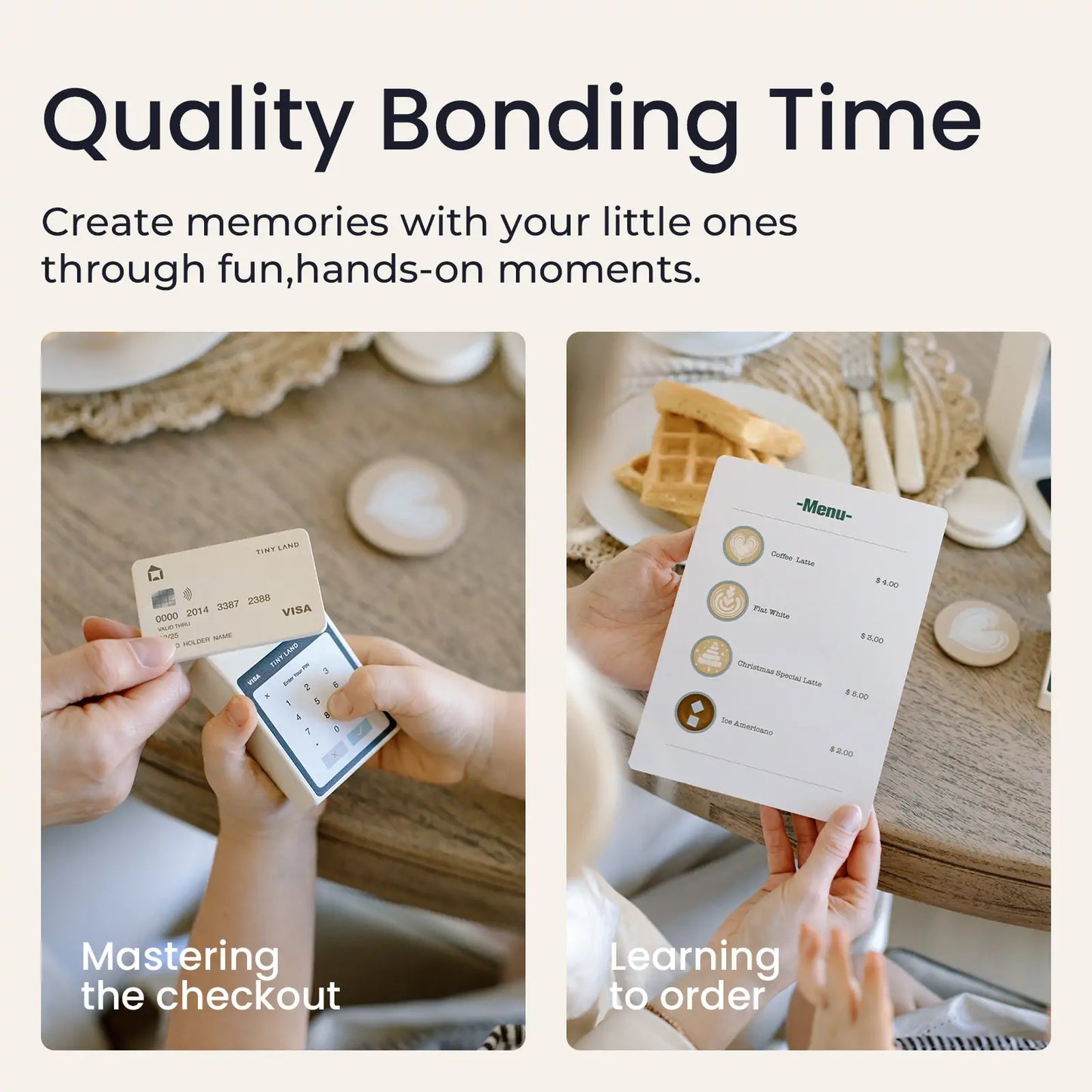 Tiny Land Play Kitchen Accessories – Children’s Coffee Maker: Wooden Café Play Set for Kids