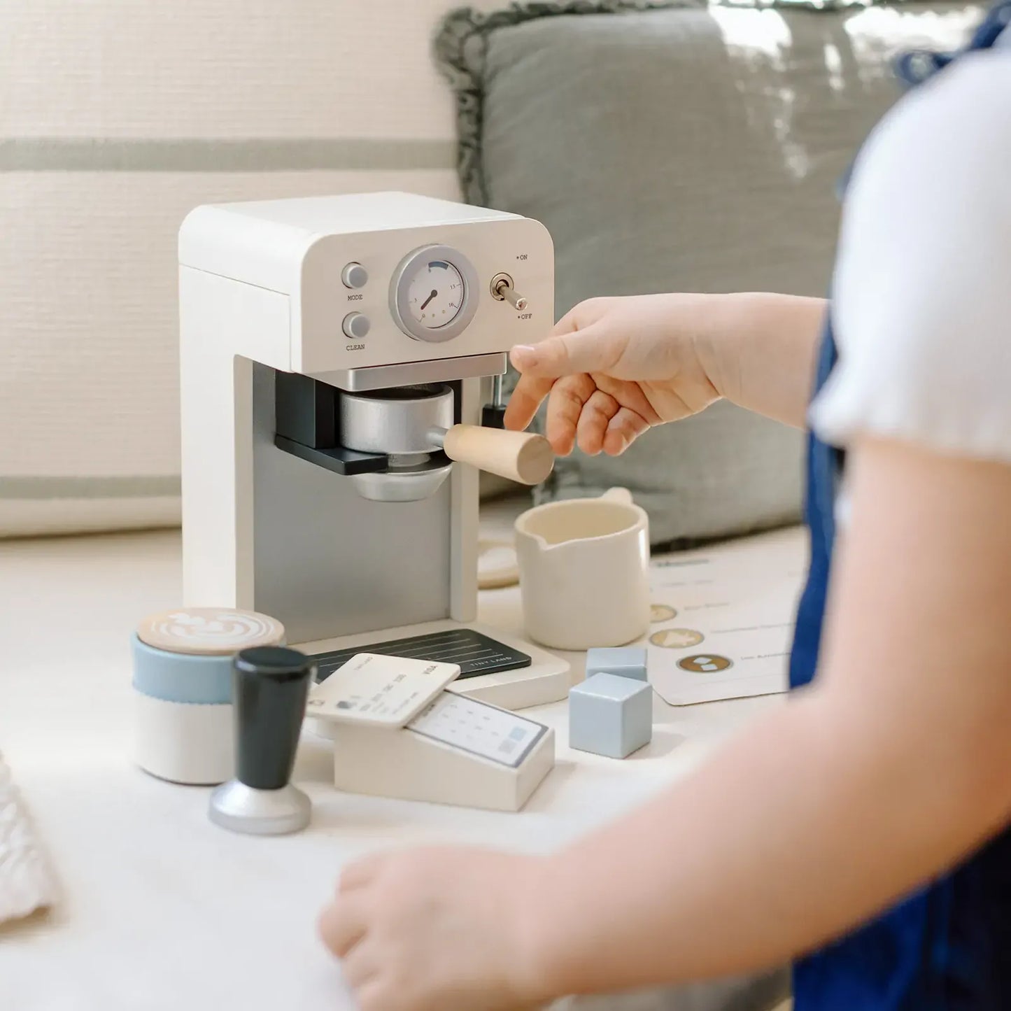 Tiny Land Play Kitchen Accessories – Children’s Coffee Maker: Wooden Café Play Set for Kids - TLTGCK002WT