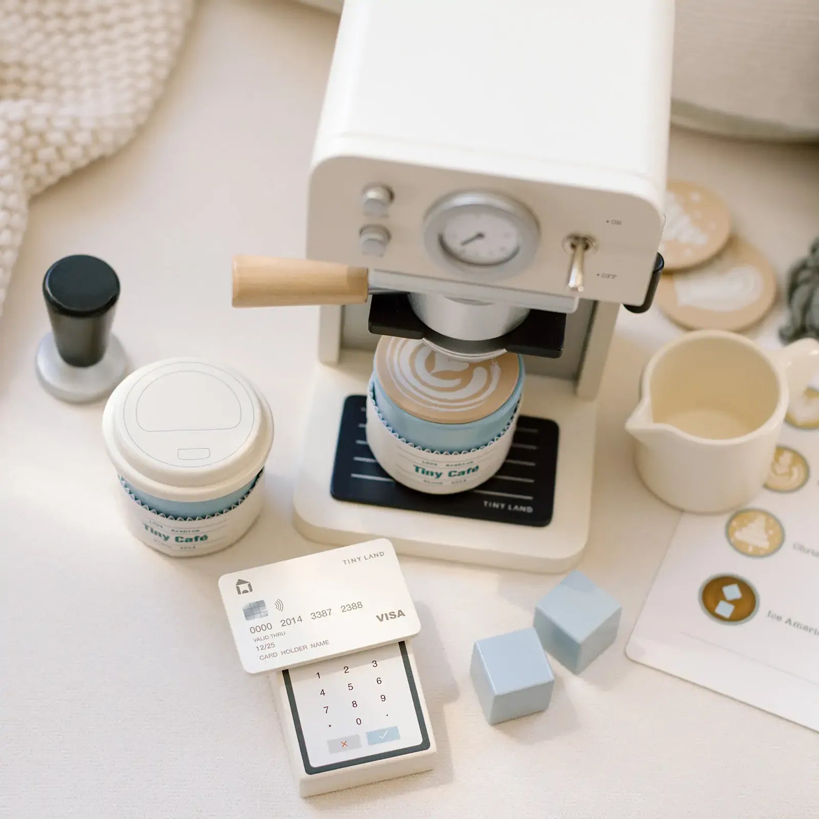 Tiny Land Play Kitchen Accessories – Children’s Coffee Maker: Wooden Café Play Set for Kids - TLTGCK002WT