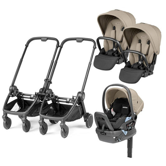 PEG City Loop Double Stroller + Primo Viaggio Lounge Travel System Bundle - Black / Vanilla Blend / Vanilla Blend - CLP-DBL-TRVL-LOUNGE-VANBL