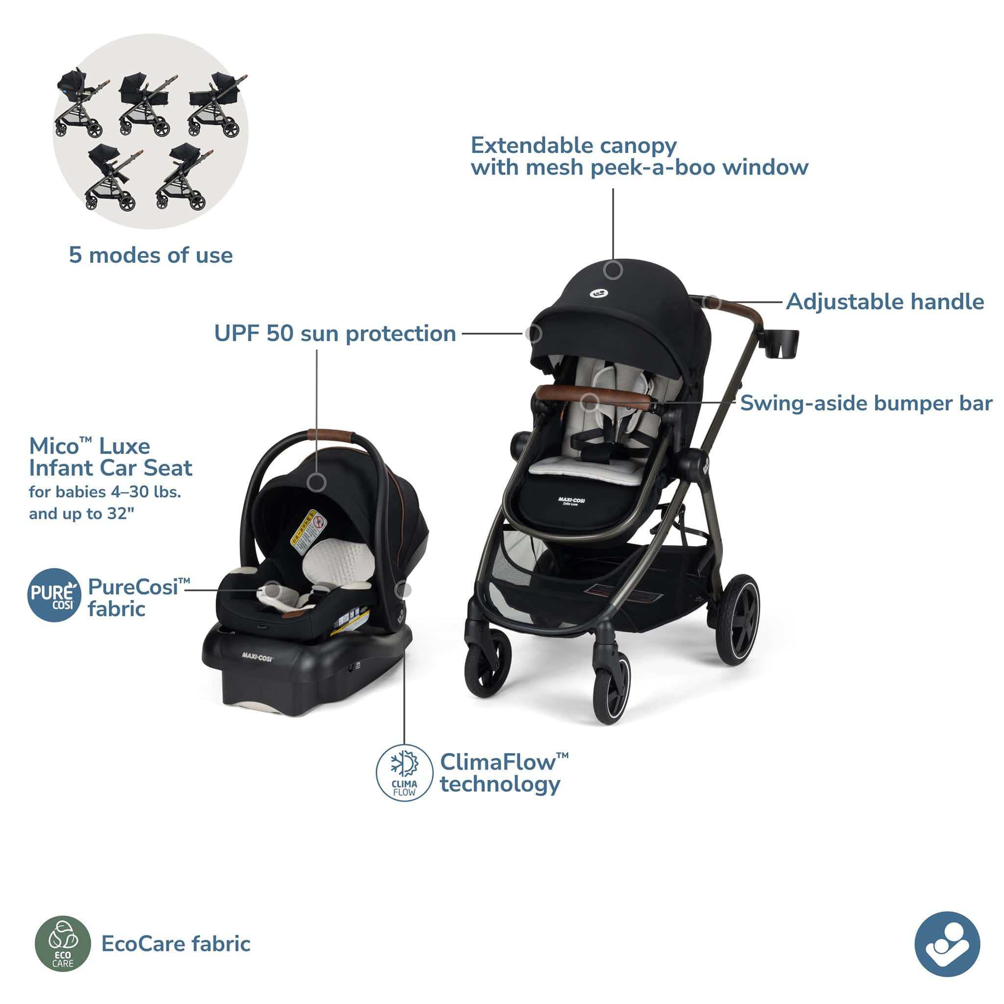 AILEBEBE 
チャイルドシート Maxi-Cosi Zelia 2 Luxe 5-in-1 Modular Travel System - Onyx Sand