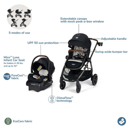 Maxi-Cosi Zelia 2 Luxe 5-in-1 Modular Travel System - Onyx Sand