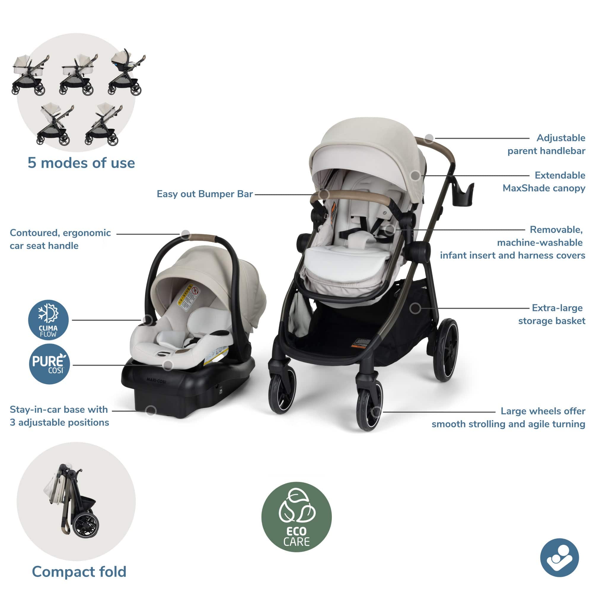 Maxi-Cosi Zelia Pro 5-in-1 Travel System - Classic Oat – Albee Baby