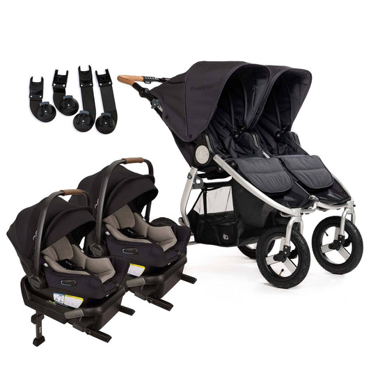 Bumbleride Indie Twin Double Stroller + Nuna PIPA Aire Twin Travel System Bundle - Dusk / Caviar - TWIN-IT-985US-CF18500CVR