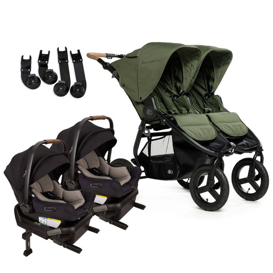 Bumbleride Indie Twin Double Stroller + Nuna PIPA Aire Twin Travel System Bundle - Olive / Caviar - TWIN-IT-985VE-CF18500CVR