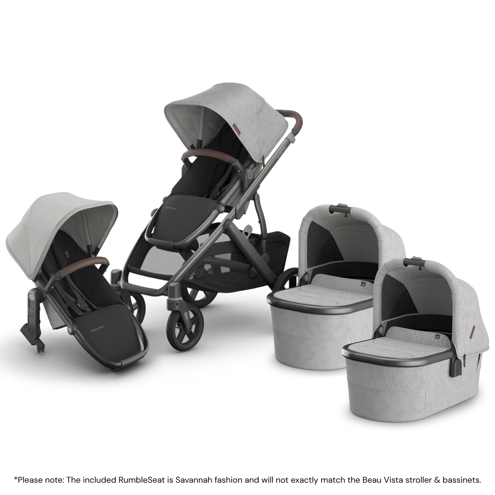 UPPAbaby Vista V3 Twin Stroller with RumbleSeat V3 + Bassinet Bundle