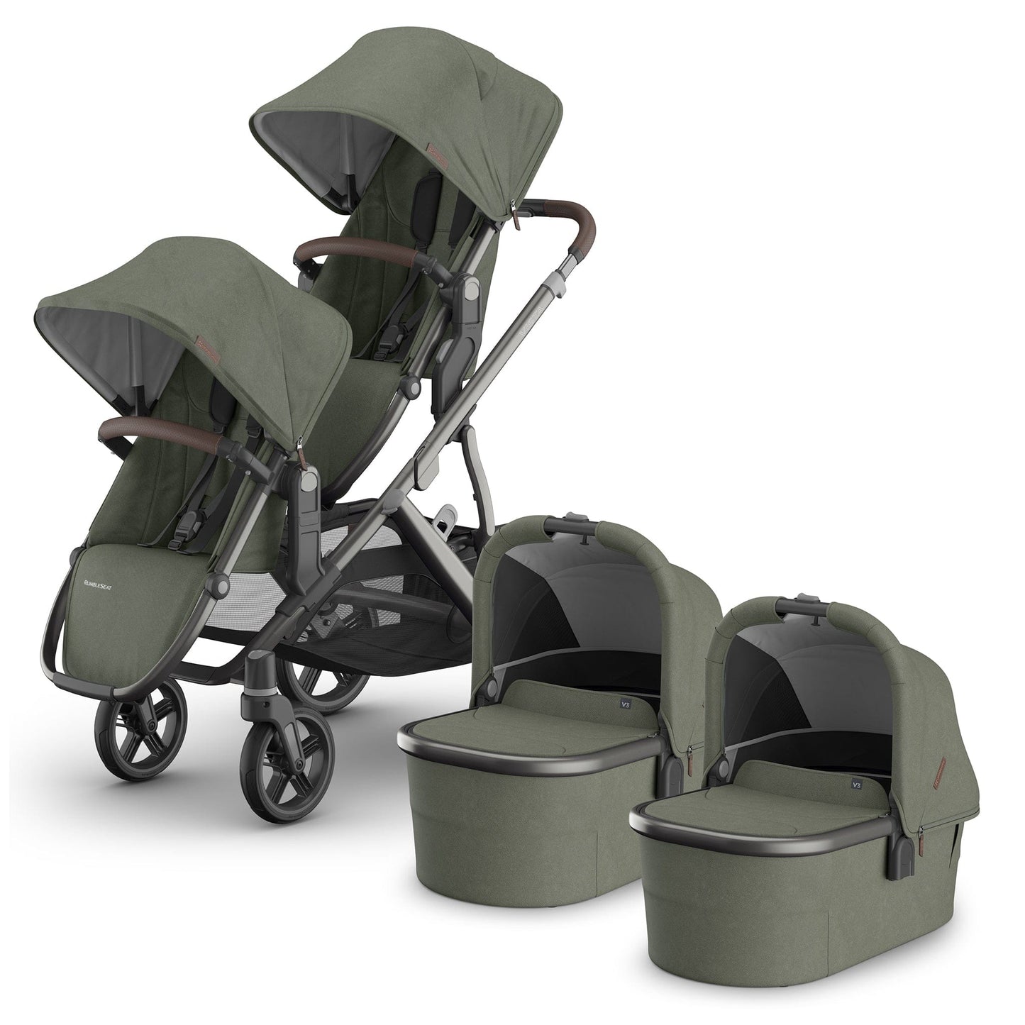UPPAbaby Vista V3 Twin Stroller with RumbleSeat V3 + Bassinet Bundle - Evelyn - TWIN-V3-BAS-0303-VSO-NA-EVE