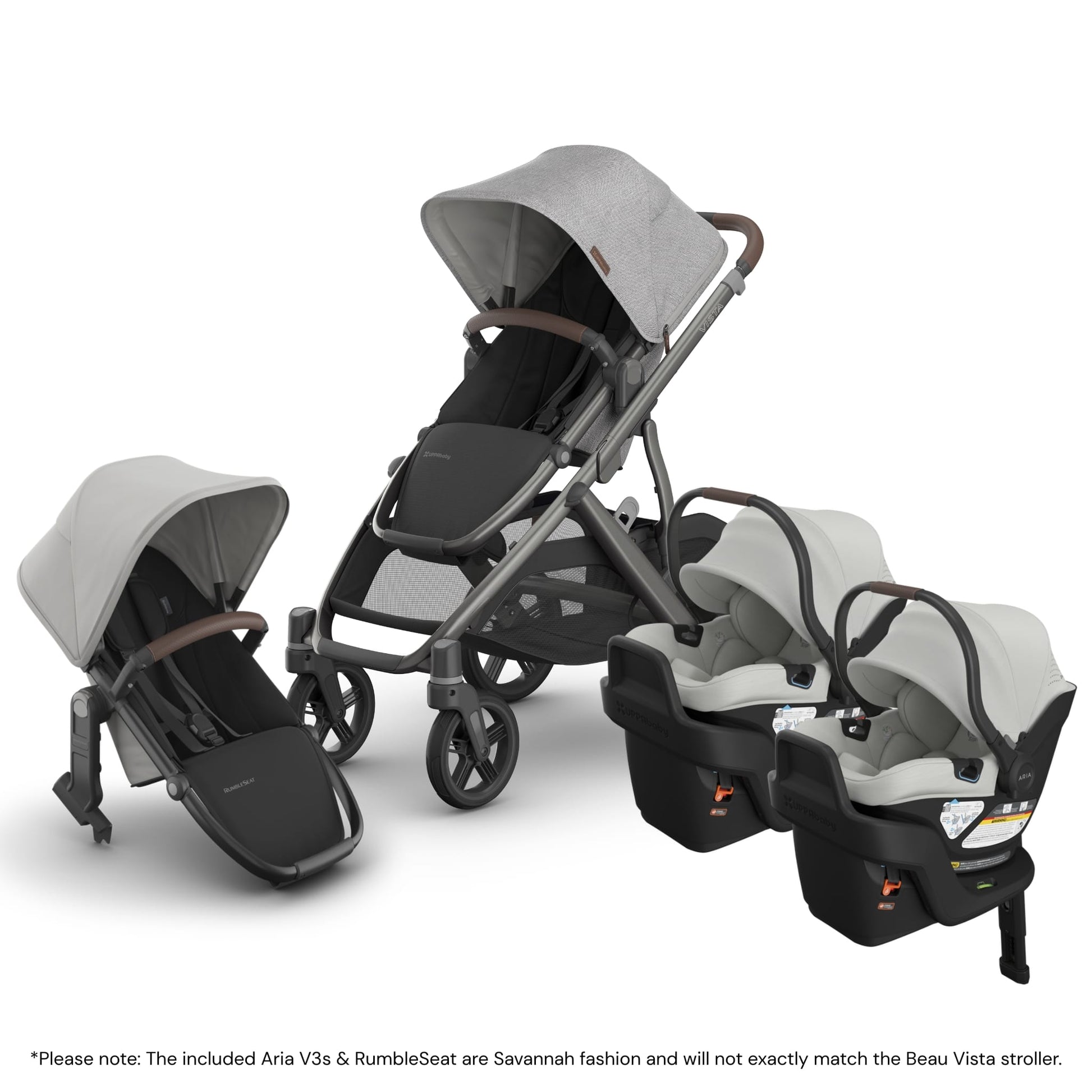 UPPAbaby Vista V3 Twin Stroller with RumbleSeat V3 + Aria V2 Travel System Bundle